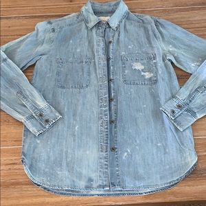 Distressed denim button up shirt XS